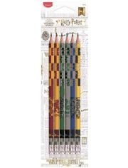 Комплект графитни моливи с гумичка Maped - Harry Potter, 6 бр.