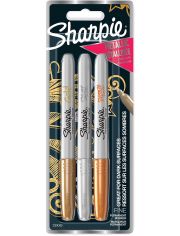 Комплект перманентни маркери Sharpie, 3 цвята металик (златист, бронз, сребрист)