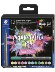 Комплект маркери Staedtler Pigment Brush Pen 371, 12 пастелни цвята