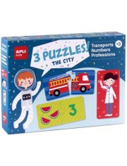 Комплект от 3 пъзела Apli Kids - Числата, Транспорт, Професии