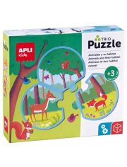 Детски пъзел Apli Kids Trio - Животните в тяхната естествена среда, 24 части
