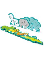 Двустранен дървен пъзел Hape - Азбука и животни