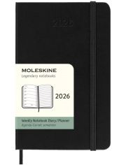 Джобен черен седмичен тефтер-органайзер Moleskine Black 2026 г. с твърди корици