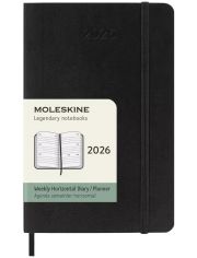 Джобен черен седмичен тефтер-органайзер Moleskine Black за 2026 г. с меки корици