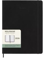 Голям черен седмичен тефтер-органайзер Moleskine Black 2026 г. с меки корици
