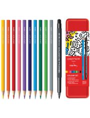 Комплект моливи Caran D'Ache - Keith Haring, 10 цвята и маркер Fibralo