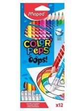 Цветни моливи Maped Color'Peps Oops, с гумичка, 12 цвята