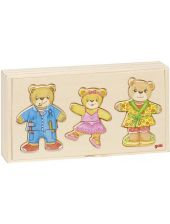 Детски пъзел Goki, мечки за обличане в дървена кутия