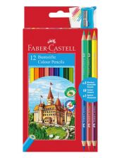 Комплект 12 цветни моливи Faber-Castell + 3 разноцветни двувърхи