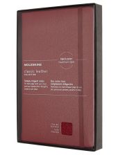 Кожен класически тефтер Moleskine Classic Leather Red с твърди корици и листа на широки редове