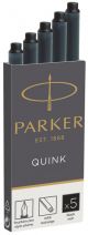Комплект 5 бр. дълги черни патрончета (пълнители) Parker за писалки, Quink - Noir