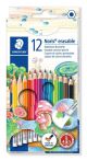 Комплект цветни моливи с гумичка Staedtler Noris Club, 12 цвята