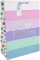 Подаръчна торбичка Eurowrap - за рожден ден, пастелна, на райе, средна