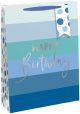 Подаръчна торбичка Eurowrap - За рожден ден, в синьо с пастелни райета, голяма