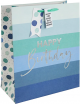 Подаръчна торбичка Eurowrap - За рожден ден, в синьо с пастелни райета, средна