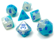 Комплект зарчета за настолни игри Chessex: Pearl Turquoise-White/Blue, 7 бр.