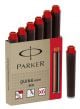 Комплект 6 бр. патрончета (пълнители) Parker за писалки, червени
