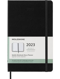 Класически черен седмичен тефтер - органайзер Moleskine Diary Black за 2023 г. с твърди корици