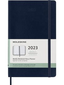 Класически син седмичен тефтер - органайзер Moleskine Sapphire Blue за 2023 г. с меки корици