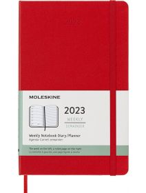 Класически червен седмичен тефтер - органайзер Moleskine Scarlet Red за 2023 г. с твърди корици