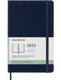 Класически син седмичен тефтер - органайзер Moleskine Sapphire Blue Horizontal за 2023 г. с твърди корици
