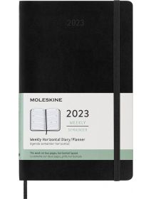 Класически черен седмичен тефтер - органайзер Moleskine Black Horizontal за 2023 г. с меки корици