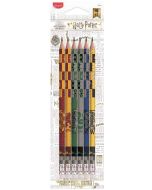 Комплект графитни моливи с гумичка Maped - Harry Potter, 6 бр.