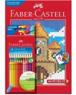 Цветни моливи Faber-Castell, 24 цвята + Pixel книжка