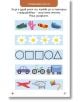 Страницата с упражнения от "100 умни игри за здравето" включва илюстрирани редове - обувки, сандали, маргаритки, геометрични фигури, превозни средства и самолети, за да помогне на децата да открият нечетното и да повишат уменията си за мислене.-6-thumb