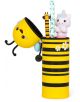 The 2-v-1 силиконов несесер Legami Kawaii - Bee има жълт дизайн с черни линии, цветя и усмихнато лице; побира жираф химикал, синьо-бял линийка и фигурка коте-идеален ученически аксесоар.-2-thumb