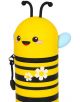 2-в-1 силиконов несесер Legami Kawaii - Bee е във форма на пчела с черни райета, усмихнато лице, сини крилца, антенки и бели цветя, със среден цип-идеален органйзер за химикалки и ученически аксесоари.-5-thumb