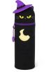 2-в-1 силиконов несесер Legami Kawaii - Kitty Witch е черен котарак с жълти очи, лилава шапка и луна, с надпис "Тъмната страна на мяукането" - идеален за фенове на уникални ученически аксесоари и настроение за Хелоуин.-1-thumb