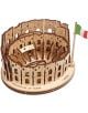 The 3D дървен пъзел Ugears - Колизеумът в Рим, 63 части изобразява детайлен модел на Колизеума върху основа с италианско знаме и надписи "Колизеум" и "UGEARS", подчертавайки майсторството на марката.-1-thumb