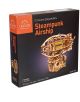 Черна кутия за 3D дървен пъзел Ugears - Стиймпънк Дирижабъл, 170 части. На предната страна е показан сглобеният модел дирижабъл, със сглобяване "Направи си сам", без нужда от лепило, и мащаб 1:60.-6-thumb