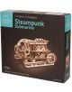 Кутията за 3D дървен пъзел Ugears - Стиймпънк подводница, 200 части, показва сглобения комплект дървена подводница. В кутията са изброени 200 части, сглобяем модел без лепило, от шперплат и в мащаб 1:48.-7-thumb