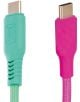 4-в-1 кабел за зареждане Legami Magneticent - Electric Aura е показан с два оплетени USB-C кабела: единият е зелен с тюркоазен конектор, а другият - розов с подходящ розов конектор.-3-thumb