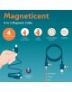 Една ръка държи навита 4-в-1 кабел за зареждане Legami Magneticent - Petrol с магнитни куплунзи: Type-C, Lightning, USB и USB Type-C. Икони и текст акцентират върху бързото зареждане и дължина 120 см.-6-thumb