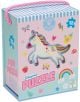 Цветна кутия за Пъзел Floss & Rock, Rainbow Fairy - Еднорог, 12 части. Оформена като еднорог и украсена с дъги, цветя, пеперуди и звезди. Розово-синя кутия с дръжка от въже; подходяща за възраст над 2 години.-1-thumb