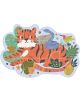 Пъзел Floss & Rock, Jungle - Зоологическа градина, 12 части разполага с илюстриран тигър сред листа и растения, със змия на гърба и колибри наблизо. Частите на пъзела са ясно видими.-3-thumb