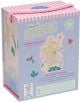 Кутията с пастелни райета и дръжка от розово въже съдържа пъзела с форма на мече "Пъзел Floss & Rock, Enchanted - Мишле Балерина, 12 части" с лъскаво фолио, цветя, пеперуди и текст на английски и испански език.-2-thumb