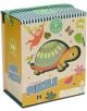 Пъзел Floss & Rock, Jungle - Костенурка, 60 части: цветна кутия за деца 5+, с илюстрации на костенурка, маймунка, листа, пеперуда и цветя. Кутията е с раирана горна част, зелено въже и фолирани детайли за блясък.-1-thumb