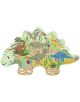 Пъзел FLoss & Rock, Dino - Динозаври, 60 части съдържа цветни илюстрации на динозаври като Велоцераптор, Птеродактил, Анкилозавър, Паразауролоф, Стегозавър и Тиранозавър Рекс с надписи и растения.-3-thumb
