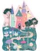 Илюстрация на приказна сцена с феи балерини, принц, животни и пастелен замък върху вълнообразния ръб на Пъзел Floss & Rock, Enchanted - Замък, 120 части-идеален цветен и очарователен пъзел за деца.-3-thumb