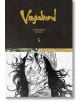 Корицата на Vagabond Definitive Edition, Vol. 5 от Такехико Иноуе, на която е показана подробна черно-бяла илюстрация на Миямото Мусаши с кърпа на главата на тъмен текстуриран фон и удебелен жълт текст на заглавието.-2-thumb