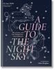 Корицата на книгата "Пътеводител на нощното небе" включва пастелен текст на тъмен фон, изпълнен със звезди, с илюстрации в стил съзвездия с лъв и кон - идеален за любителите на звездното наблюдение. Илюстрацията е на Ейдън Мейгън.-thumb