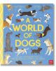 Светът на кучетата" има синя корица с илюстрации на различни породи кучета, бели отпечатъци от лапи и жълти акценти. Тази книга за подарък е идеална за любителите на кучета, като предлага увлекателни факти и истории за кучетата.-1-thumb