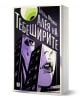 Драматичната корица на "Алея на тебеширите" включва стилизирани сгради, две лилави лица и смел текст на кирилица - поразителен дизайн за този български роман, богат на сенки и ъгловати форми.-1-thumb