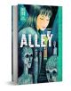 Корица на книгата Alley: Джунджи Ито. Смразяващото изображение представя дългокосо момиче над сенчеста алея, заобиколена от напукани, подобни на хора статуи. Заглавието "Алея" е изписано с удебелени бели букви.-1-thumb