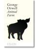 Корица на "Фермата на животните" (Collins Classics) от Джордж Оруел, на която е изобразен силует на черно прасе с цветен контур на обикновен кремав фон. Заглавието и името на автора са изписани в горния ляв ъгъл.-1-thumb