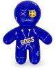 Синя фигурка на Legami Antistress, наречена "Boss", във формата на кукла с жълта превръзка на очите, зашити детайли и надпис "BOSS" отпред.-1-thumb